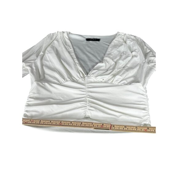 Elegant White Ruched V-Neck Blouse Top - Picture 9 of 9
